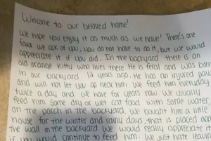 一枚の置き手紙から始まった新しい家に引越ししてきた家族と野良猫の物語に心が温まる